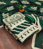 Manvaa women's green unstitched embroidered georgette dressaterial
