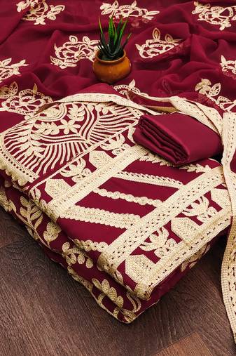Manvaa women'saroon unstitched embroidered georgette dressaterial 