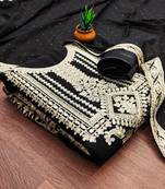 Manvaa women's black embroidered georgette dressaterial