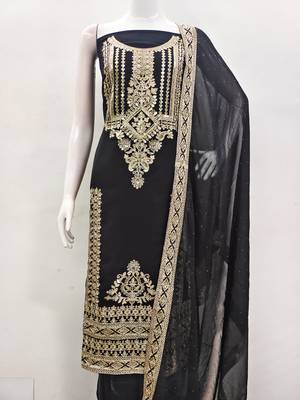 Manvaa women's black embroidered georgette dressaterial 2