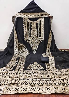 Manvaa women's black embroidered georgette dressaterial 3