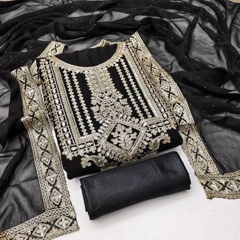 Manvaa women's black embroidered georgette dressaterial 4