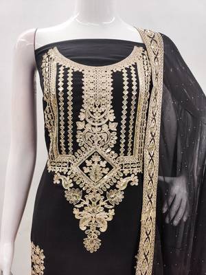 Manvaa women's black embroidered georgette dressaterial 5