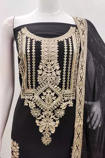 Manvaa women's black embroidered georgette dressaterial