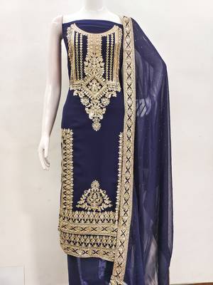 Manvaa women's blue embroidered georgette dressaterial 2