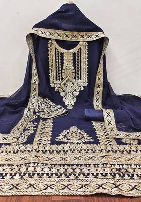 Manvaa women's blue embroidered georgette dressaterial 3