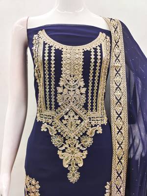 Manvaa women's blue embroidered georgette dressaterial 5
