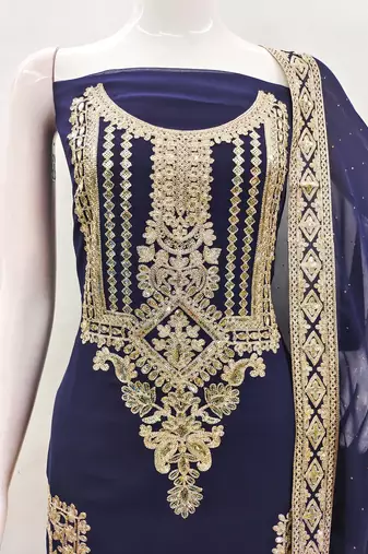 Manvaa women's blue embroidered georgette dressaterial