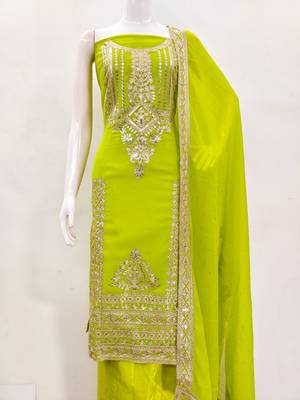 Manvaa women's light green embroidered georgette dressaterial 2