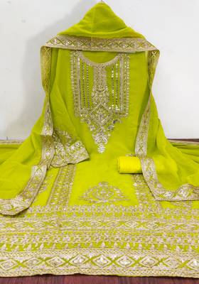 Manvaa women's light green embroidered georgette dressaterial 3