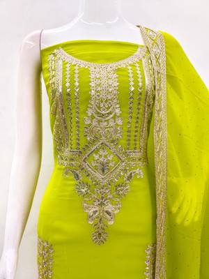 Manvaa women's light green embroidered georgette dressaterial 5