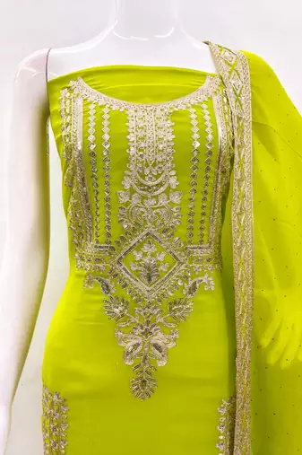 Manvaa women's light green embroidered georgette dressaterial