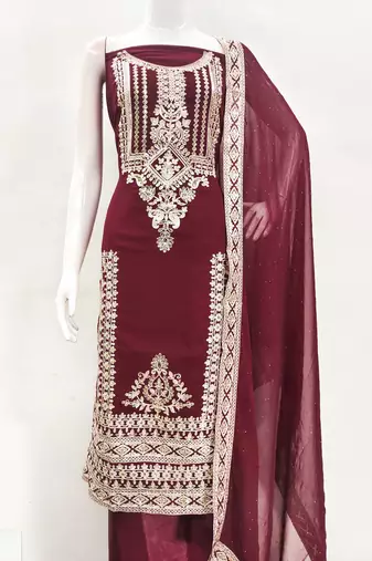 Manvaa women'saroon embroidered georgette dressaterial