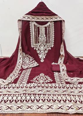 Manvaa women'saroon embroidered georgette dressaterial 3