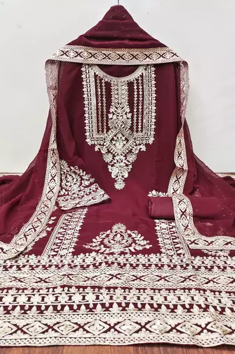 Manvaa women'saroon embroidered georgette dressaterial