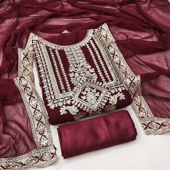 Manvaa women'saroon embroidered georgette dressaterial 4