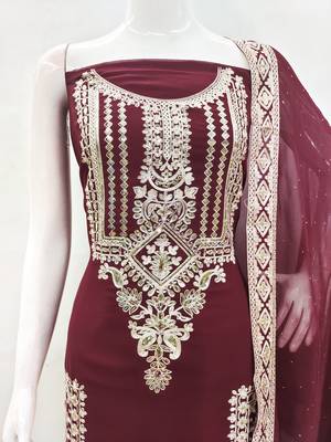 Manvaa women'saroon embroidered georgette dressaterial 5