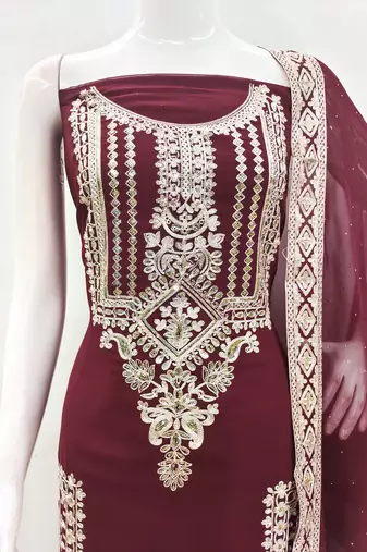 Manvaa women'saroon embroidered georgette dressaterial