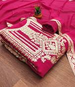 Manvaa women's pink unstitched embroidered georgette dressaterial