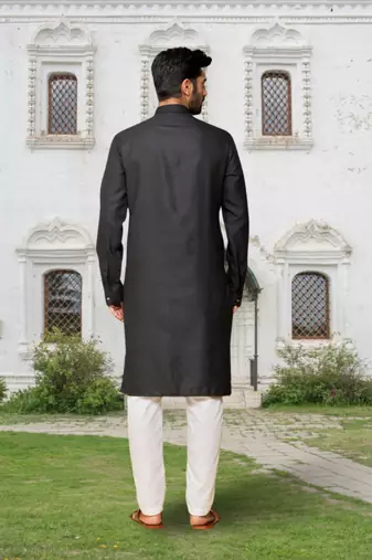 Black art silk solid kurta pyjamas for men's indian traditional ethnic wear