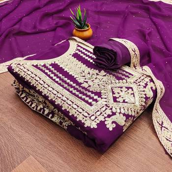 Manvaa women's purple embroidered georgette dressaterial 1