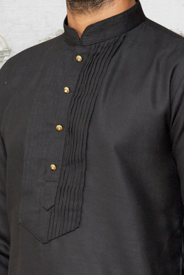 Black art silk solid kurta pyjamas for men's indian traditional ethnic wear 4