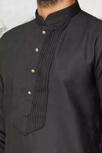 Black art silk solid kurta pyjamas for men's indian traditional ethnic wear