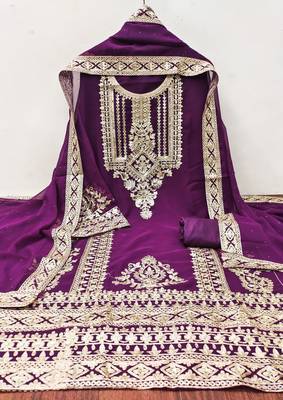 Manvaa women's purple embroidered georgette dressaterial 3