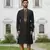 Black art silk embroidered kurta churidar for men's indian traditional ethnic wear