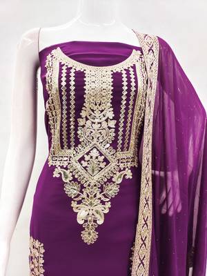 Manvaa women's purple embroidered georgette dressaterial 5