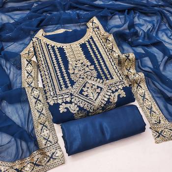 Manvaa women's teal blue embroidered georgette dressaterial 4