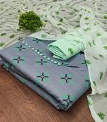 Manvaa women's grey unstitched printed slub cotton dressaterial