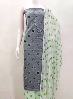 Manvaa women's grey printed slub cotton dressaterial 2