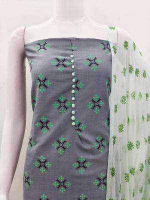 Manvaa women's grey printed slub cotton dressaterial 5