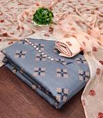 Manvaa women's grey printed slub cotton dressaterial