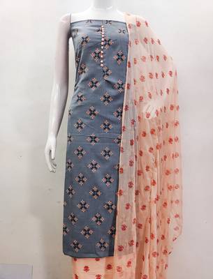 Manvaa women's grey printed slub cotton dressaterial 2