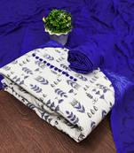 Manvaa women's cream unstitched printed slub cotton dressaterial 