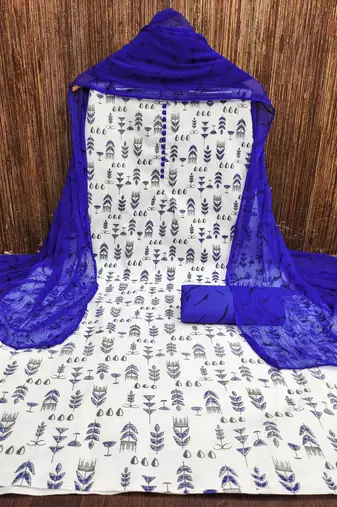 Manvaa women's cream printed slub cotton dressaterial