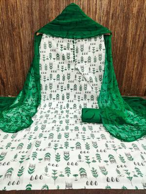 Manvaa women's cream printed slub cotton dressaterial 3