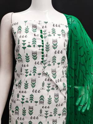 Manvaa women's cream printed slub cotton dressaterial 5