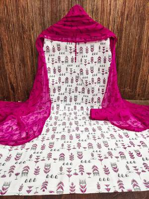 Manvaa women's cream printed slub cotton dressaterial 3