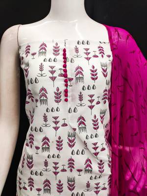 Manvaa women's cream printed slub cotton dressaterial 5