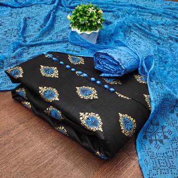 Manvaa women's black printed slub cotton dressaterial 1