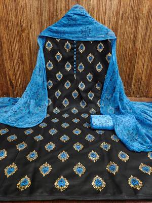 Manvaa women's black printed slub cotton dressaterial 3