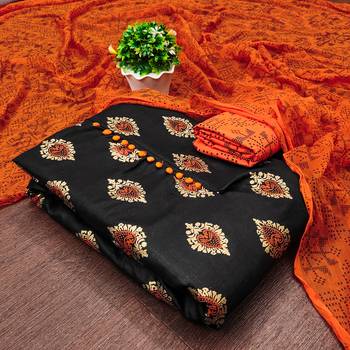 Manvaa women's black printed slub cotton dressaterial 1
