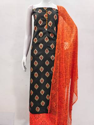 Manvaa women's black printed slub cotton dressaterial 2