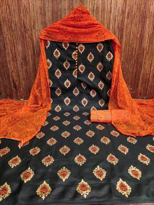 Manvaa women's black printed slub cotton dressaterial 3