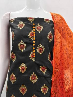 Manvaa women's black printed slub cotton dressaterial 5