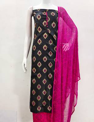 Manvaa women's black printed slub cotton dressaterial 2
