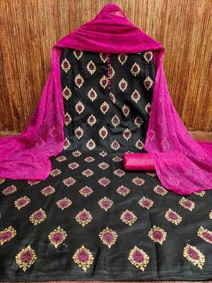 Manvaa women's black printed slub cotton dressaterial 3